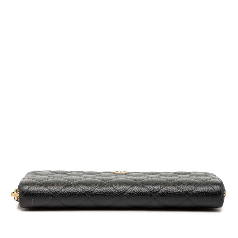 Chanel CC Quilted Caviar Zip Around Long Wallet Black Leather Good condition - Inside View