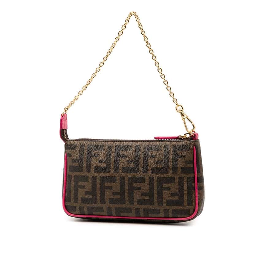 Fendi Zucca Spalmati Chain Pochette Brown Canvas Good condition - Back View