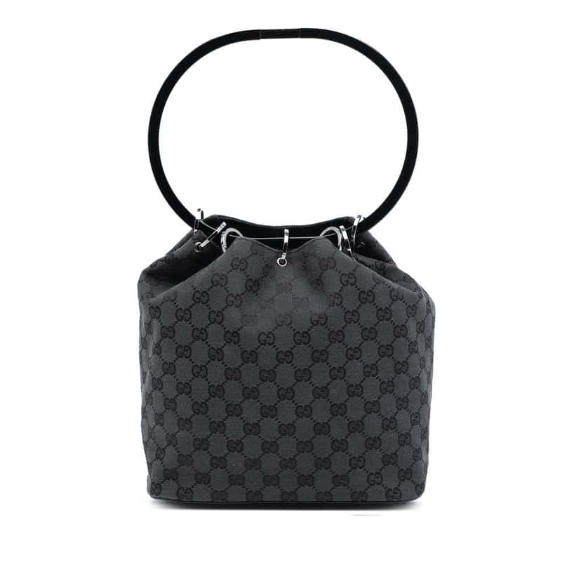 Gucci GG Canvas Resin Hoop Handle Bag Grey Canvas Good condition - Front View