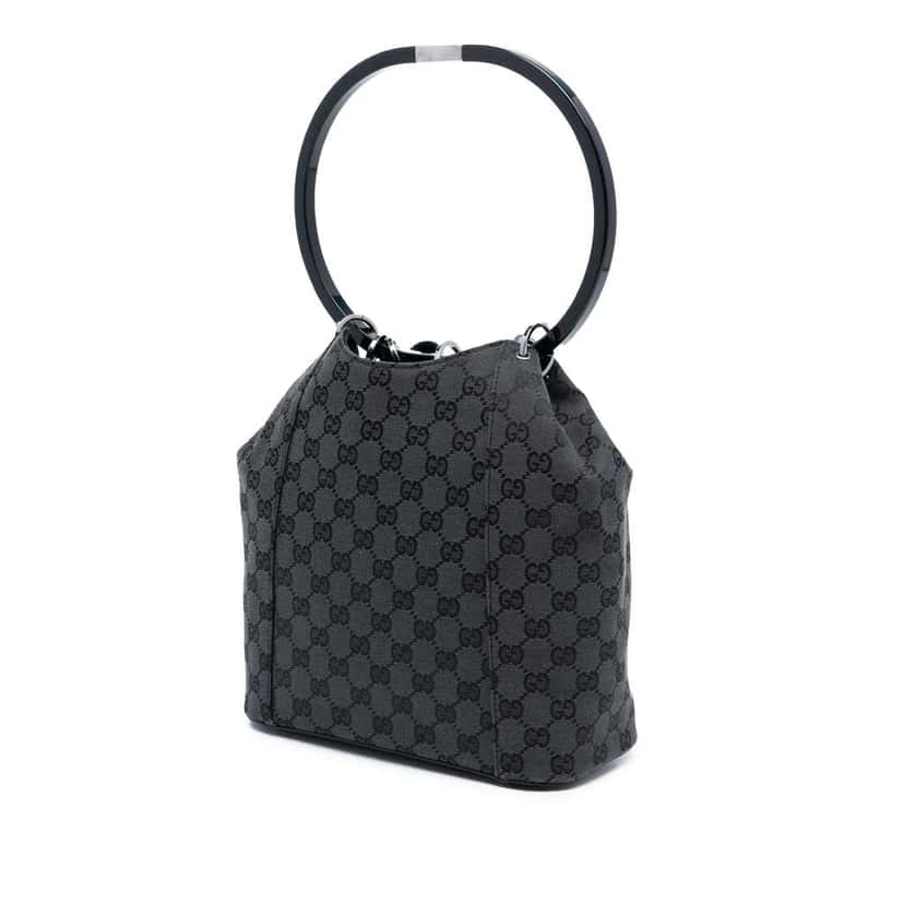 Gucci GG Canvas Resin Hoop Handle Bag Grey Canvas Good condition - Back View