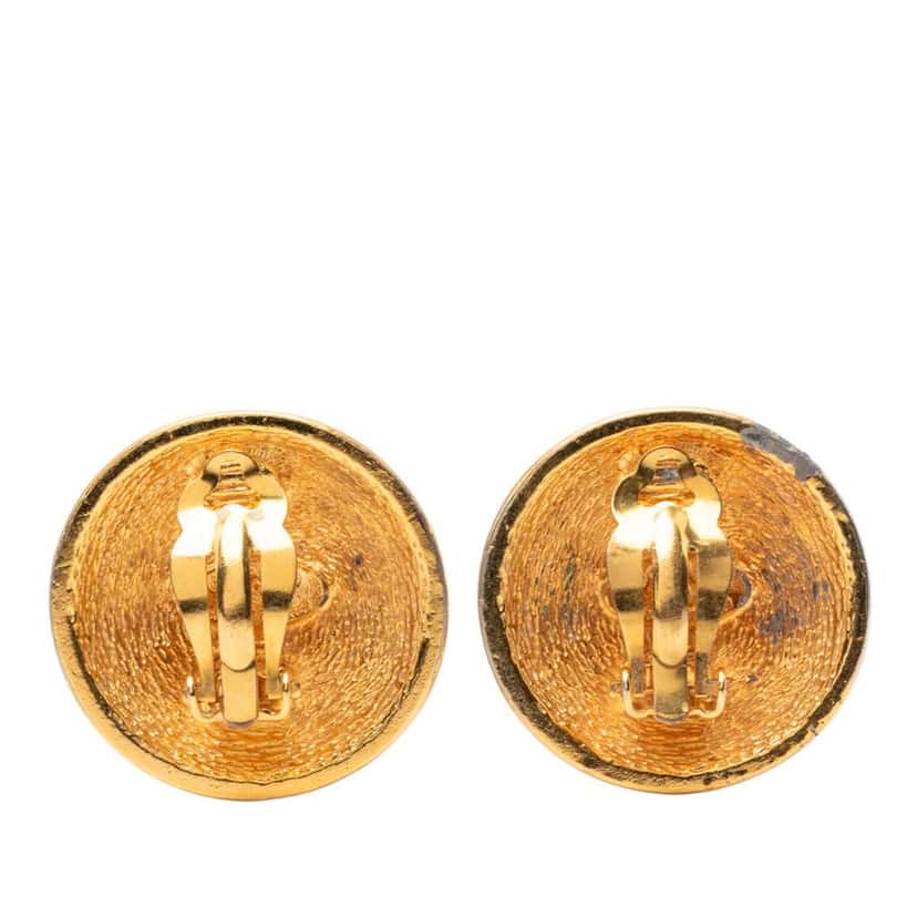 Chanel Gold Plated CC Quilted Round Clip On Earrings Gold Metal Very good condition - Back View
