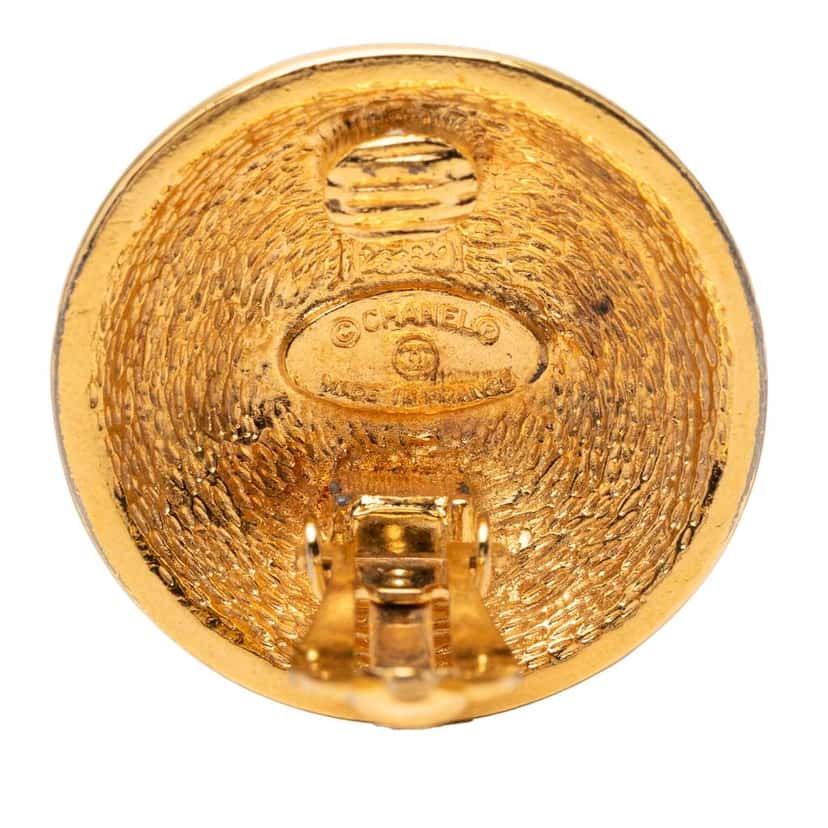 Chanel Gold Plated CC Quilted Round Clip On Earrings Gold Metal Very good condition - Inside View