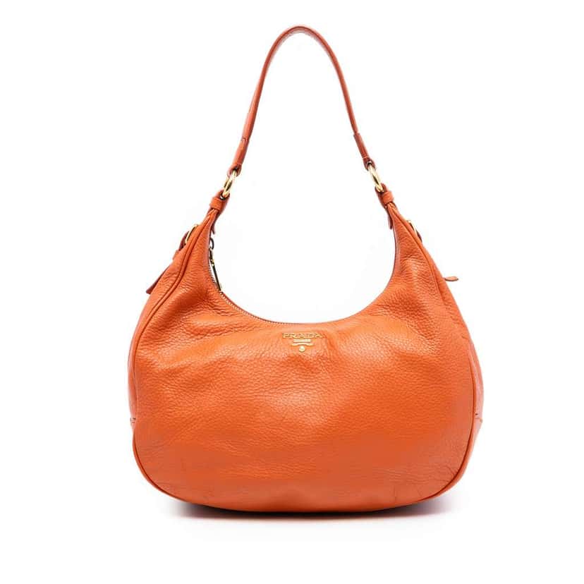 Prada Vitello Daino Zip Top Hobo Orange Leather Very good condition - Front View