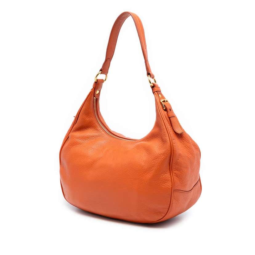 Prada Vitello Daino Zip Top Hobo Orange Leather Very good condition - Back View