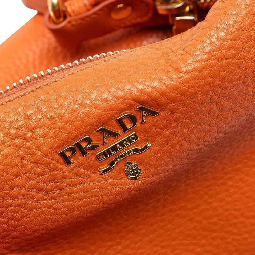 Prada Vitello Daino Zip Top Hobo Orange Leather Very good condition - Box View