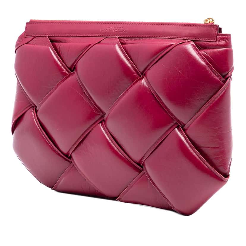 Bottega Veneta Lambskin Maxi Intrecciato Padded Pouch Pink Leather Good condition - Back View