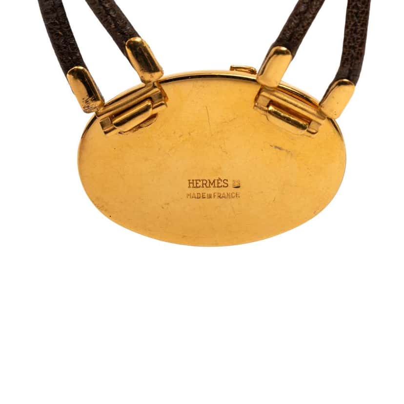Hermès Leather and Enamel Grand Apparat Pendant Necklace Brown Leather Good condition - Back View