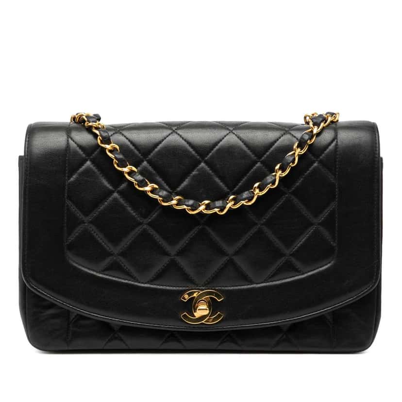 Chanel Medium Lambskin Diana Flap Black Leather Good condition - Front View