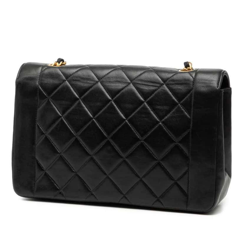 Chanel Medium Lambskin Diana Flap Black Leather Good condition - Back View