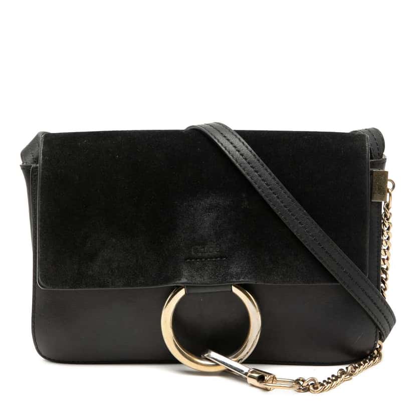 Chloé Small Suede and Calfskin Faye Crossbody Black Leather Good condition - Front View