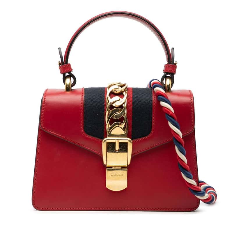 Gucci Mini Calfskin Sylvie Satchel Red Leather Good condition - Front View