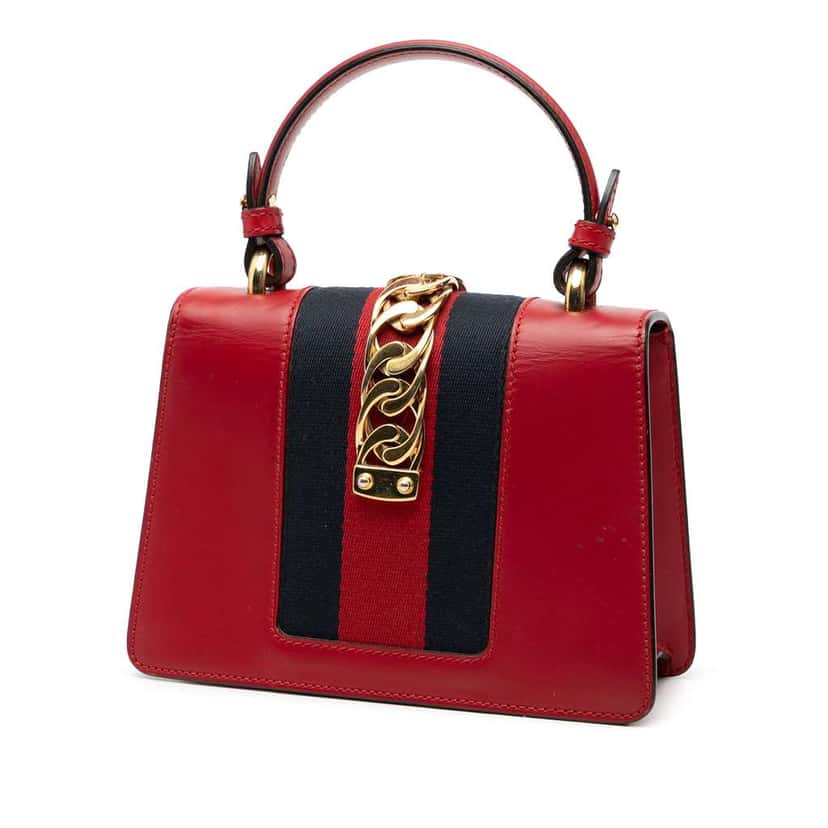 Gucci Mini Calfskin Sylvie Satchel Red Leather Good condition - Back View