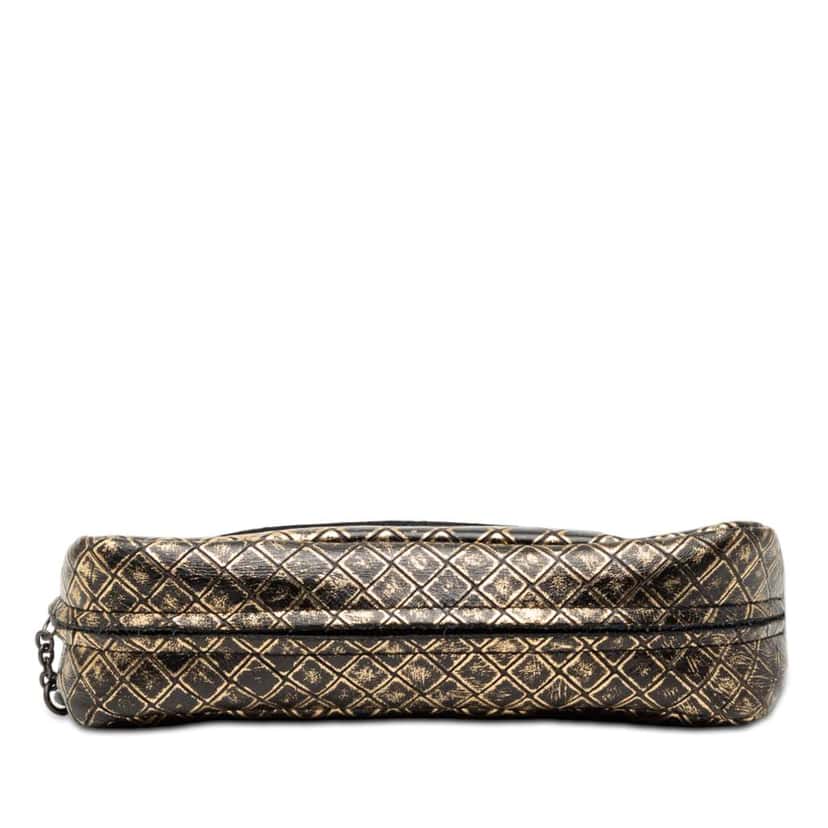 Bottega Veneta Metallic Calfskin Intrecciomirage Chain Flap Crossbody Gold Leather Very good condition - Inside View