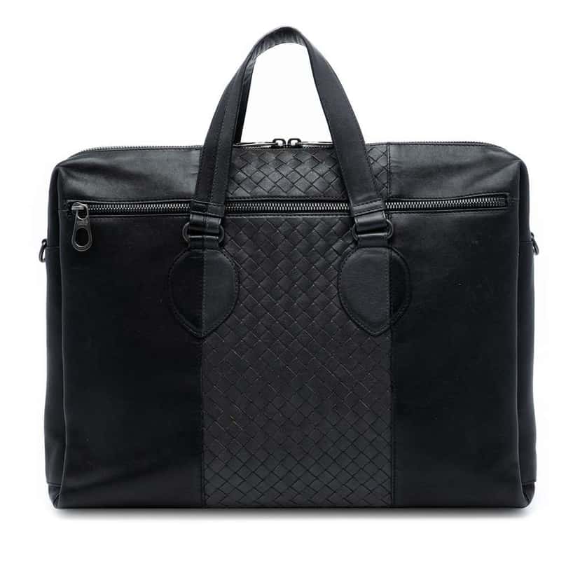 Bottega Veneta Bicolor Nappa Intrecciato Briefcase Black Leather Good condition - Front View