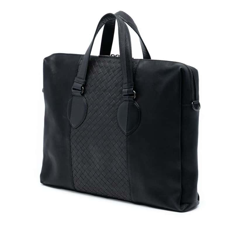 Bottega Veneta Bicolor Nappa Intrecciato Briefcase Black Leather Good condition - Back View
