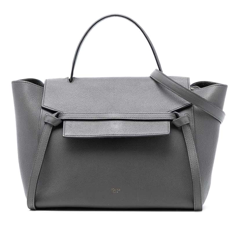 Celine Mini Grained Calfskin Belt Bag Grey Leather Very good condition - Front View