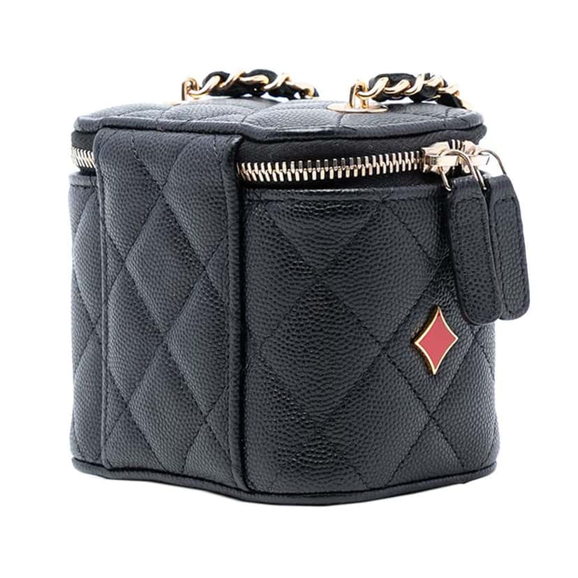 Chanel Mini Quilted Caviar Coco Casino Vanity Case Black Leather Very good condition - Back View