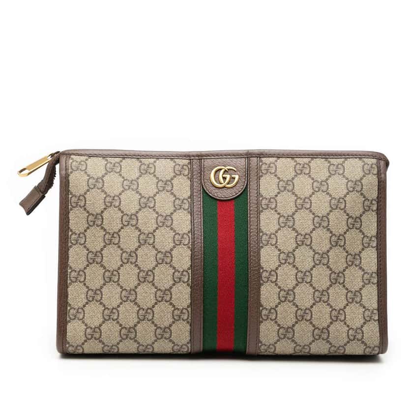Gucci GG Supreme Web Ophidia Clutch Brown Canvas Good condition - Front View