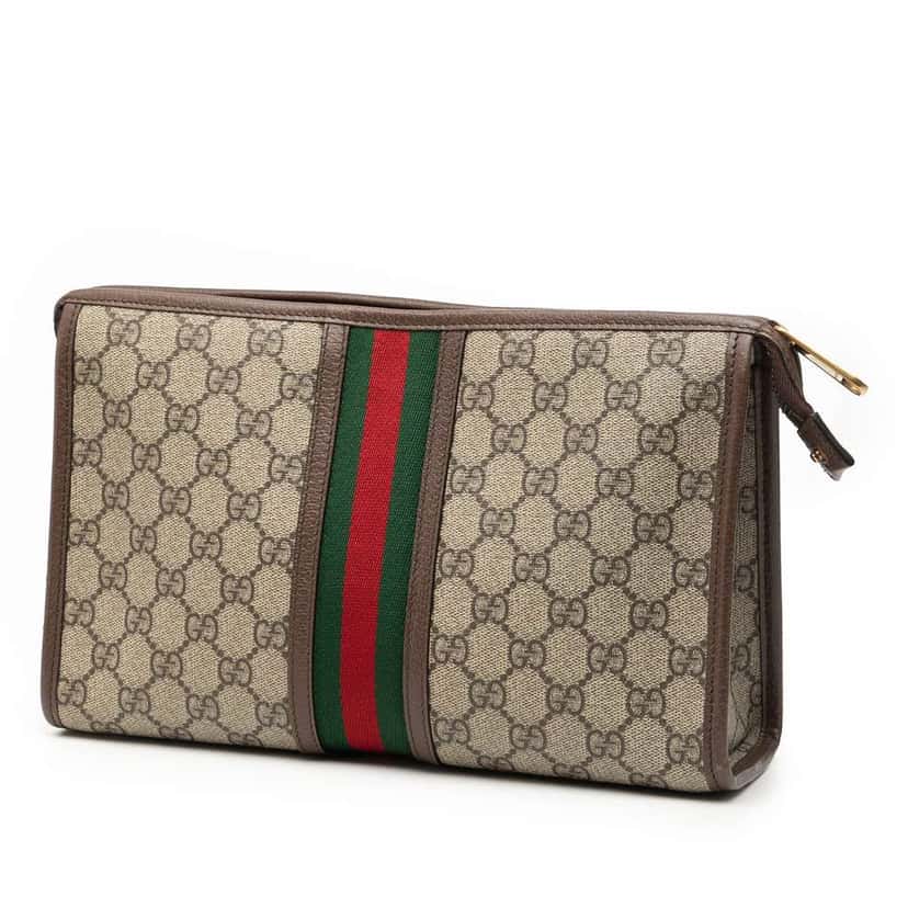 Gucci GG Supreme Web Ophidia Clutch Brown Canvas Good condition - Back View