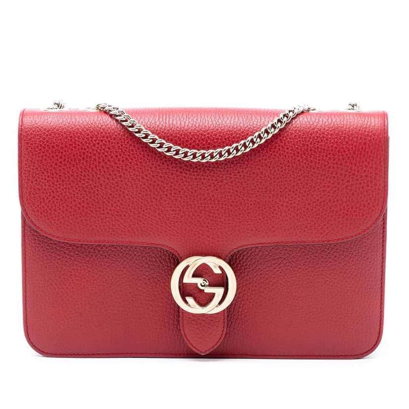 Gucci Medium Dollar Calfskin Interlocking G Crossbody Red Leather Very good condition - Front View