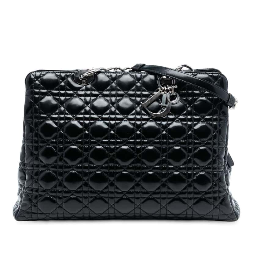 Dior Large Patent Cannage Lady Dior Soft Shopping Tote Black Leather Good condition - Front View