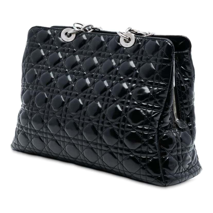 Dior Large Patent Cannage Lady Dior Soft Shopping Tote Black Leather Good condition - Back View