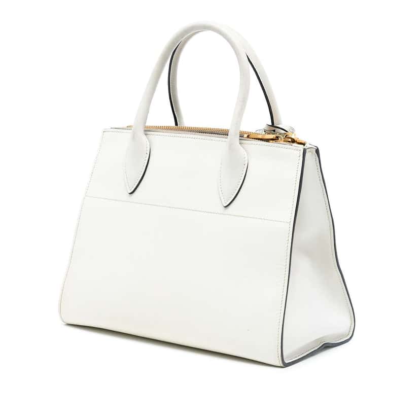 Prada City Calf Trimmed Saffiano Greche Paradigme Bag White Leather Very good condition - Back View