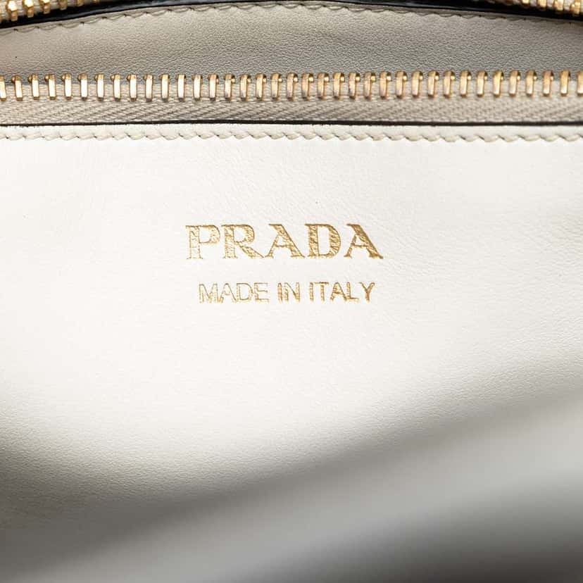Prada City Calf Trimmed Saffiano Greche Paradigme Bag White Leather Very good condition - Box View
