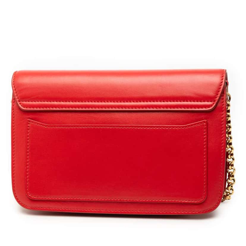 Salvatore Ferragamo Small Calfskin and Suede C Clutch With Chain Red Leather Very good condition - Back View