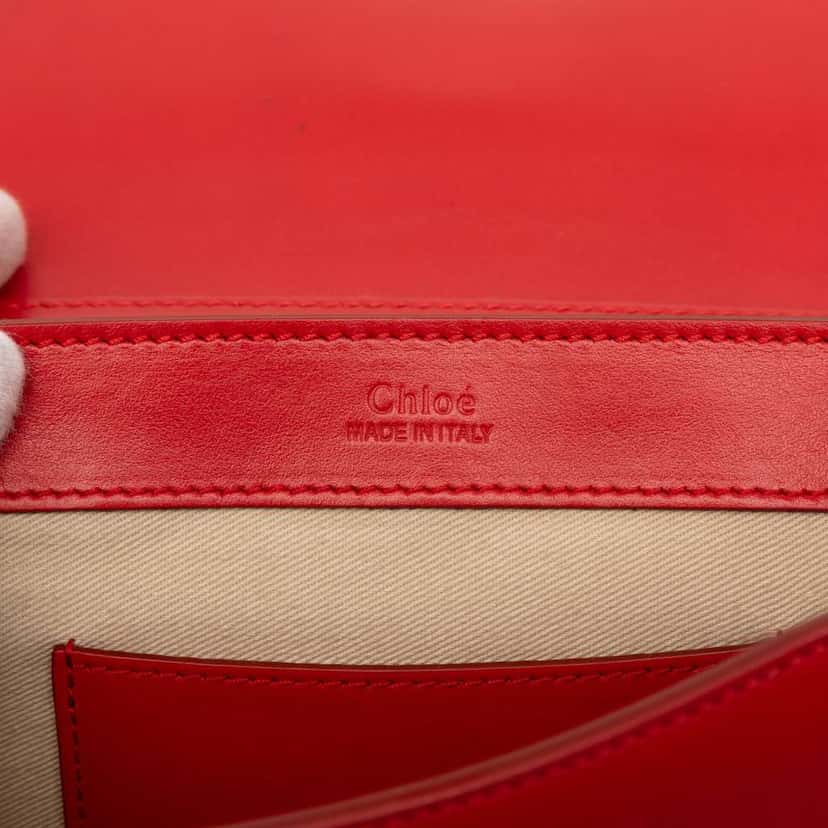 Salvatore Ferragamo Small Calfskin and Suede C Clutch With Chain Red Leather Very good condition - Box View