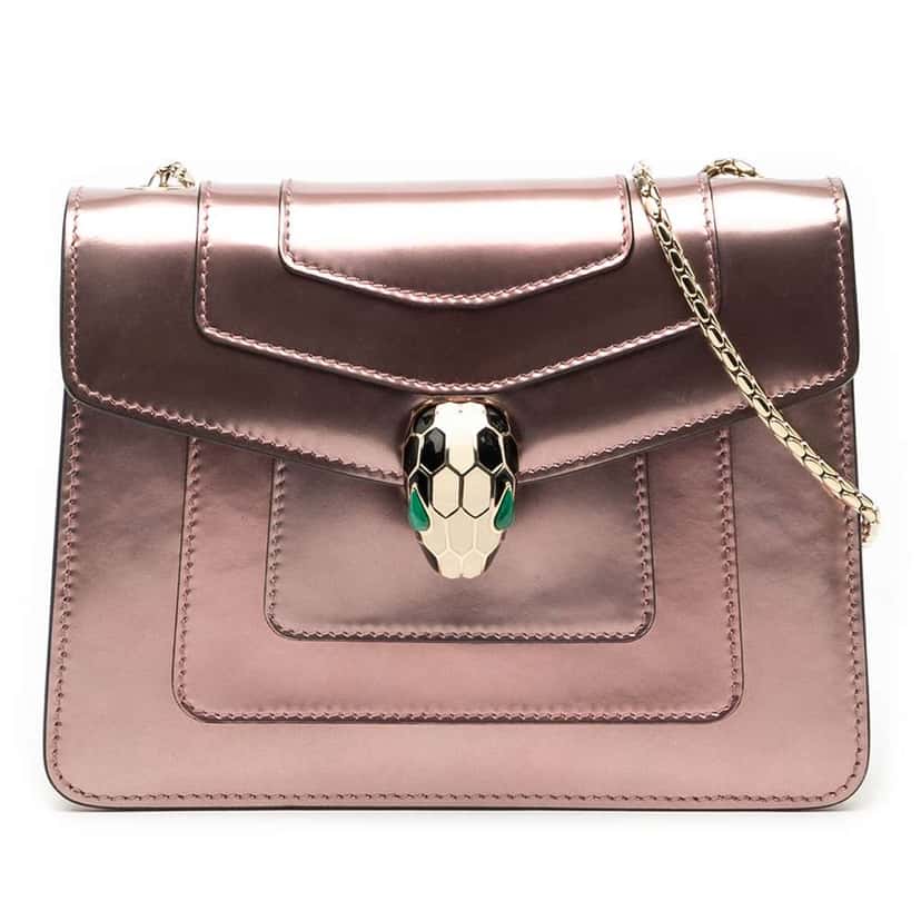 Bvlgari Small Patent Serpenti Forever Crossbody Pink Leather Good condition - Front View