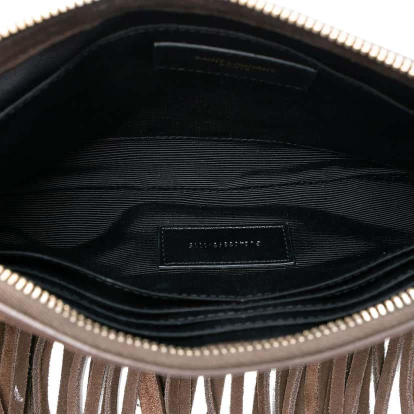 Saint Laurent Suede Monogram Fringe Crossbody Brown Leather Good condition - Model View