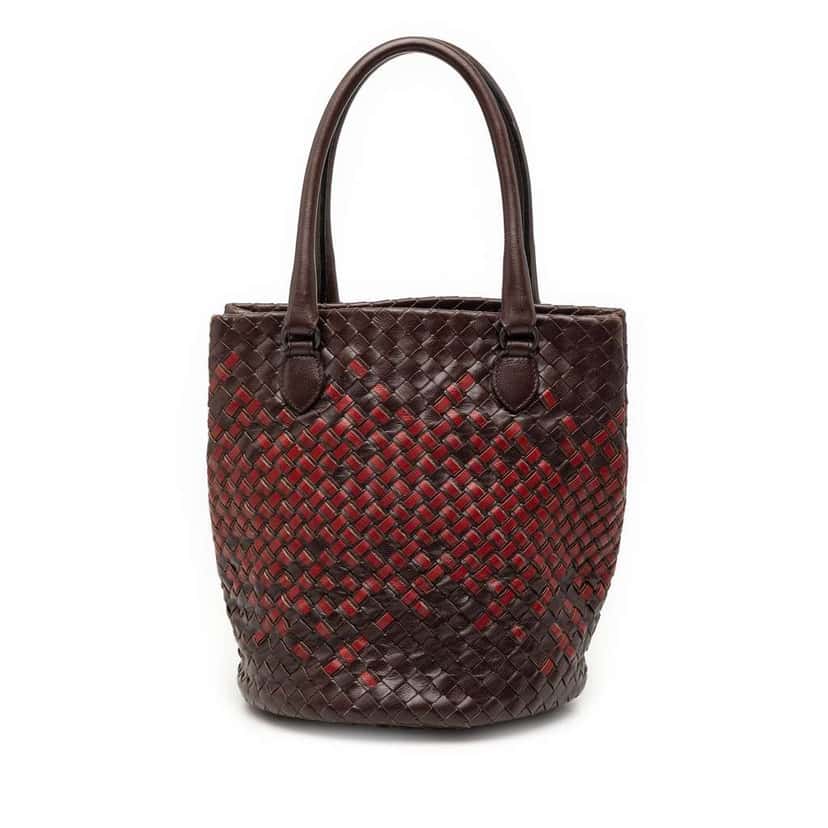Bottega Veneta Bicolor Nappa Intrecciato Bucket Bag Brown Leather Very good condition - Front View