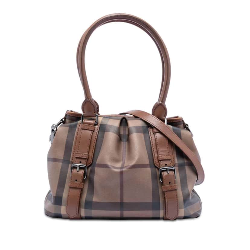 Burberry Smoke Check Coated Canvas Northfield Satchel Brown Canvas Very good condition - Front View