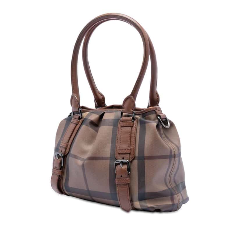 Burberry Smoke Check Coated Canvas Northfield Satchel Brown Canvas Very good condition - Back View