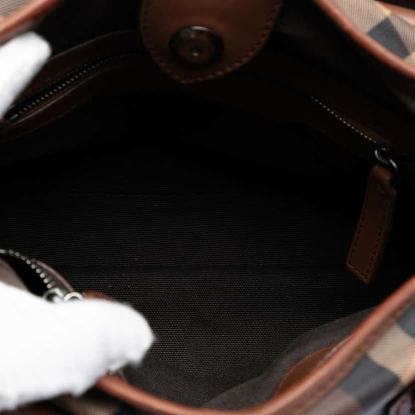 Burberry Smoke Check Coated Canvas Northfield Satchel Brown Canvas Very good condition - Model View