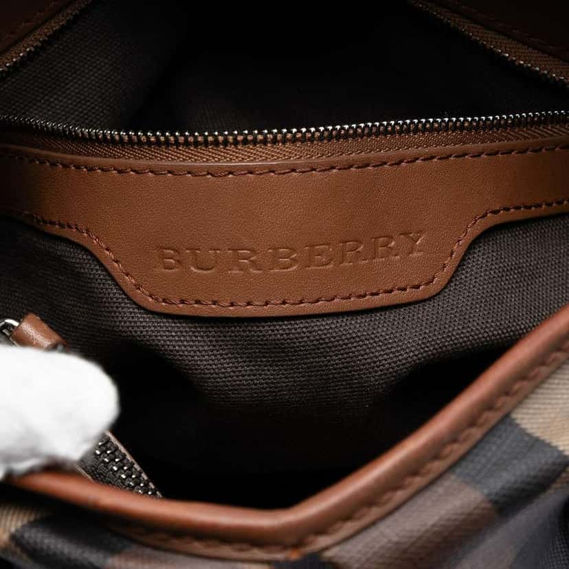 Burberry Smoke Check Coated Canvas Northfield Satchel Brown Canvas Very good condition - Box View