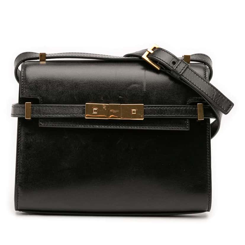 Saint Laurent Mini Box Calfskin Manhattan Shoulder Bag Black Leather Very good condition - Front View