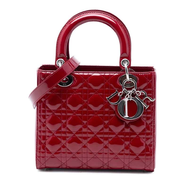Dior Medium Patent Cannage Lady Dior Red Leather Good condition - Front View