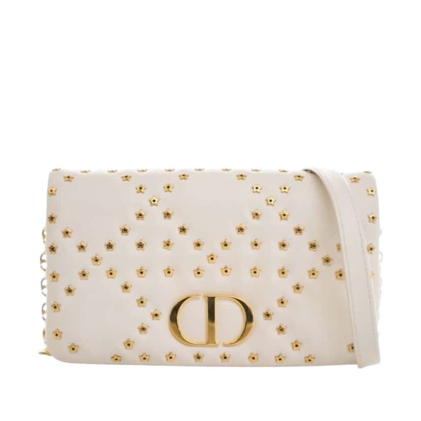 Dior Mini Lambskin Macrocannage Lucky Star Studded Caro Crossbody White Leather Good condition - Front View