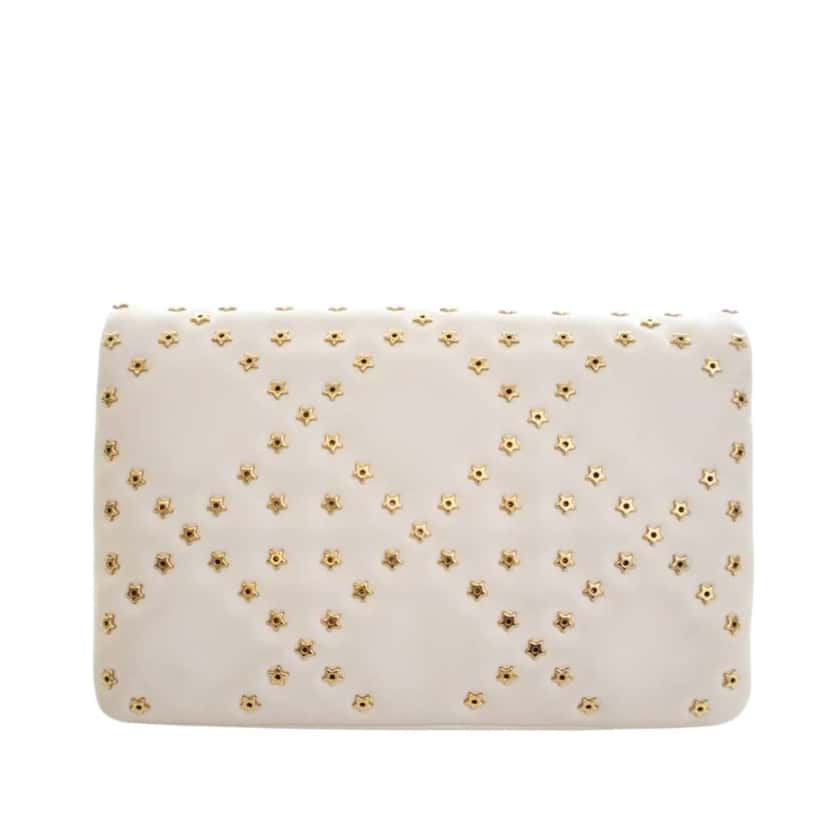 Dior Mini Lambskin Macrocannage Lucky Star Studded Caro Crossbody White Leather Good condition - Back View