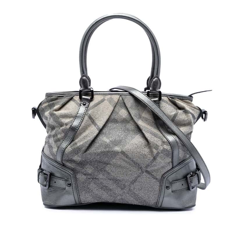 Burberry Glitter Smoke Check Canvas Check Satchel Silver Canvas Very good condition - Front View