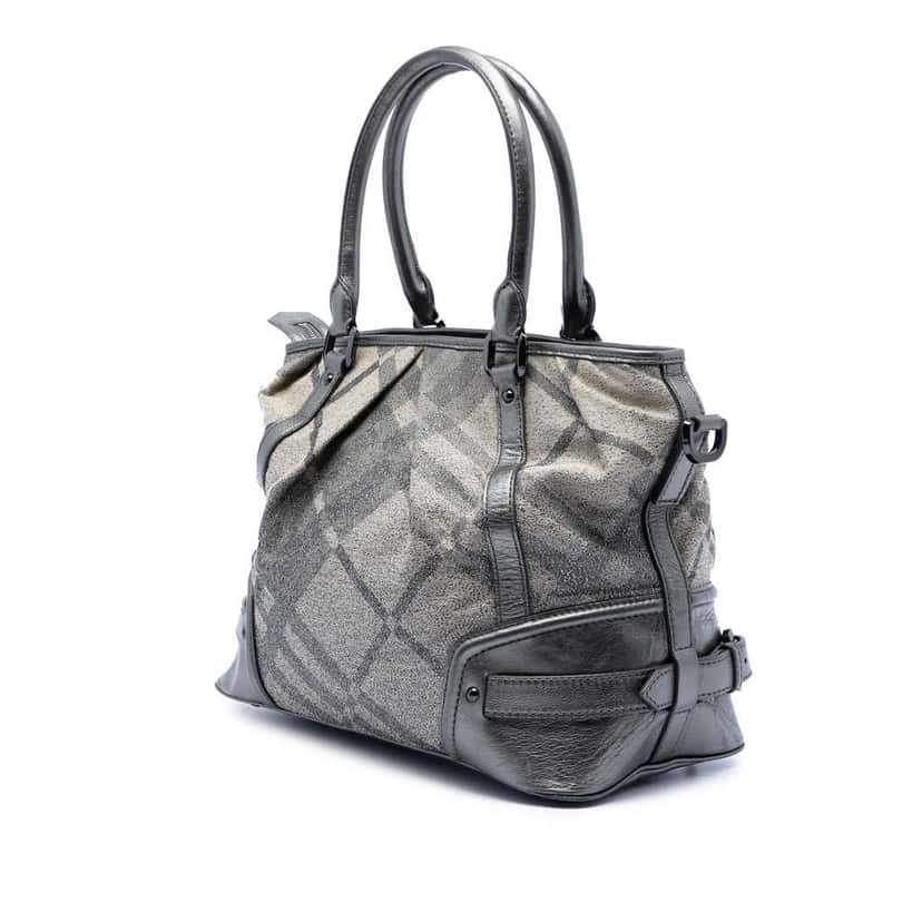 Burberry Glitter Smoke Check Canvas Check Satchel Silver Canvas Very good condition - Back View