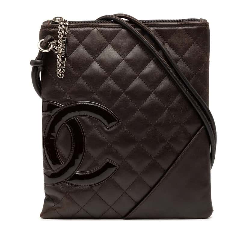 Chanel Quilted Lambskin Cambon Ligne Flat Crossbody Brown Leather Good condition - Front View