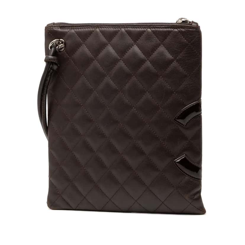 Chanel Quilted Lambskin Cambon Ligne Flat Crossbody Brown Leather Good condition - Back View