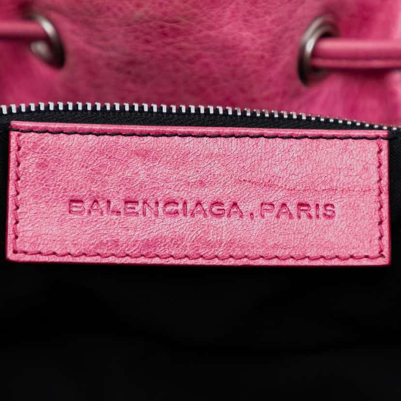 Balenciaga Lambskin Motocross Giant Brogues Pompon Bucket Bag Pink Leather Very good condition - Box View