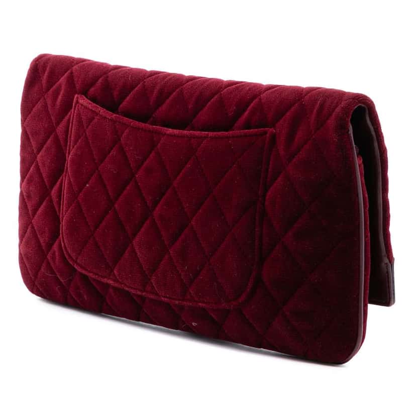 Chanel Quilted Velvet 31 Clutch Red Velvet Good condition - Back View