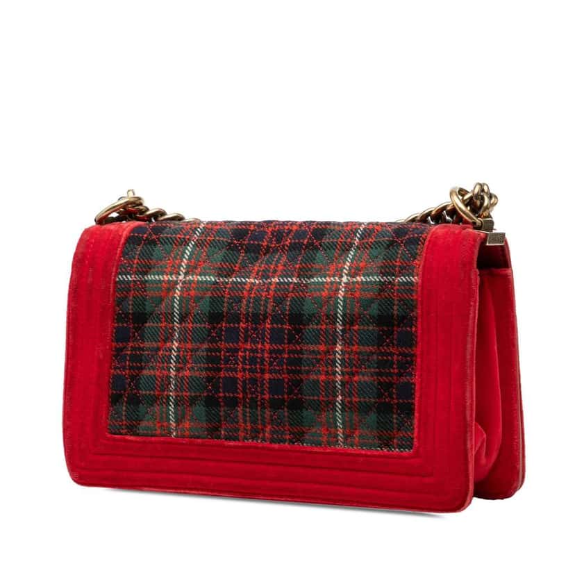 Chanel Old Medium Quilted Tweed and Velvet Boy Flap Red Velvet Very good condition - Back View