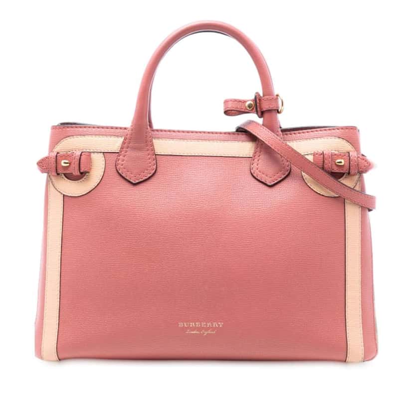 Burberry Medium Bicolor Leather and House Check Banner Satchel Pink Leather Very good condition - Front View