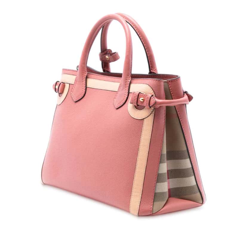 Burberry Medium Bicolor Leather and House Check Banner Satchel Pink Leather Very good condition - Back View